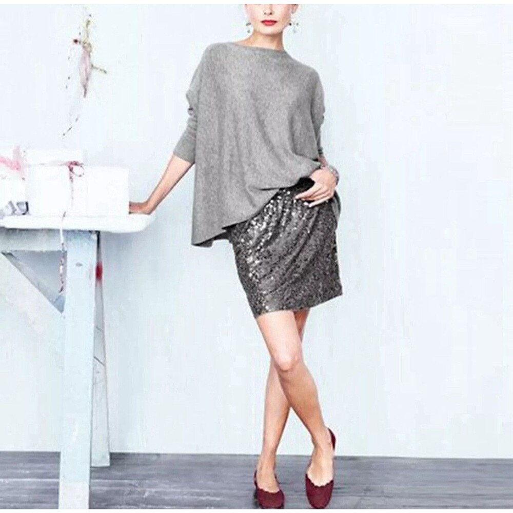 GARNET HILL Gunmetal Gray Sequined Mini Skirt Party Cocktail Night Out MEDIUM